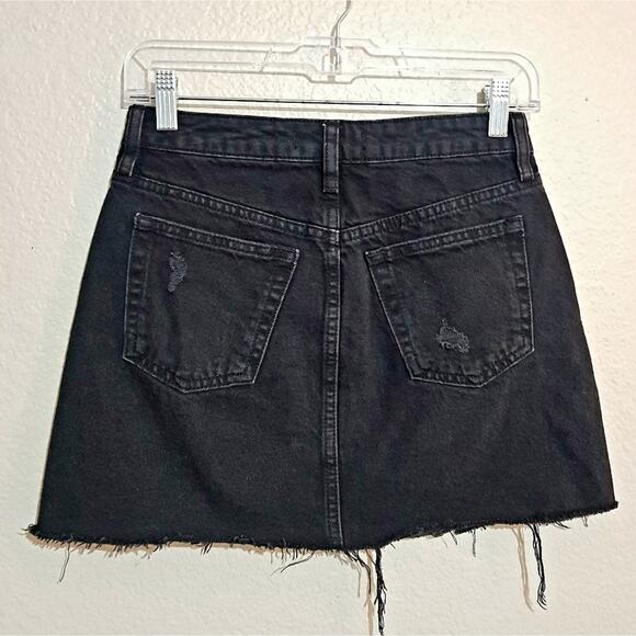 Free People We The Free Black Distressed Jean Skirt 100% Cotton Button Fly Mini - Picture 9 of 14